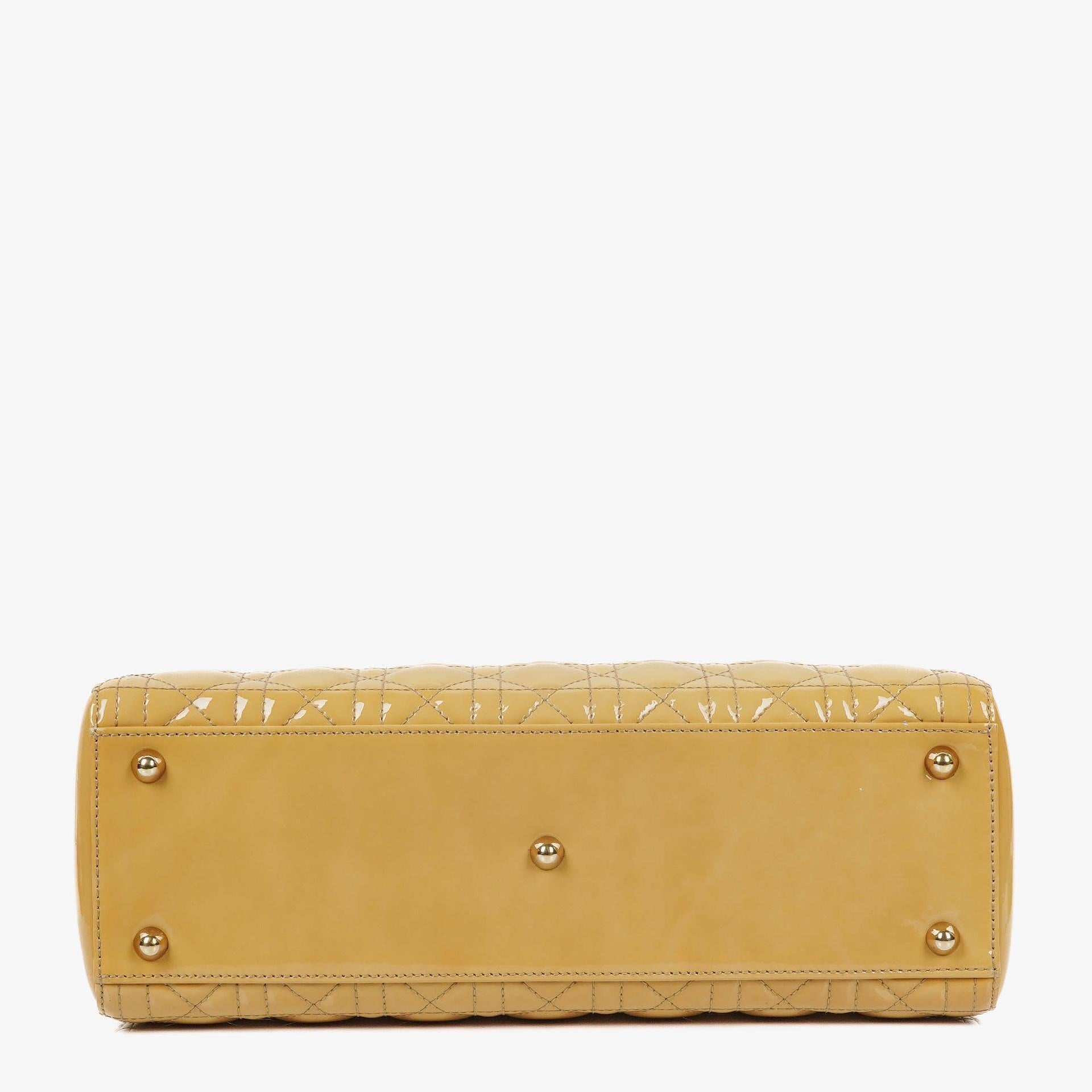 Dior Lady Dior Vintage Große Beige Lack-Kalbsleder Handtasche