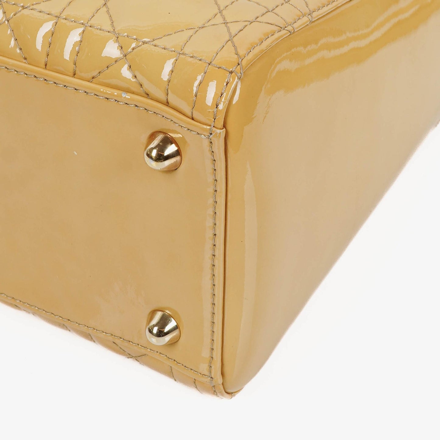 Dior Lady Dior Vintage Große Beige Lack-Kalbsleder Handtasche