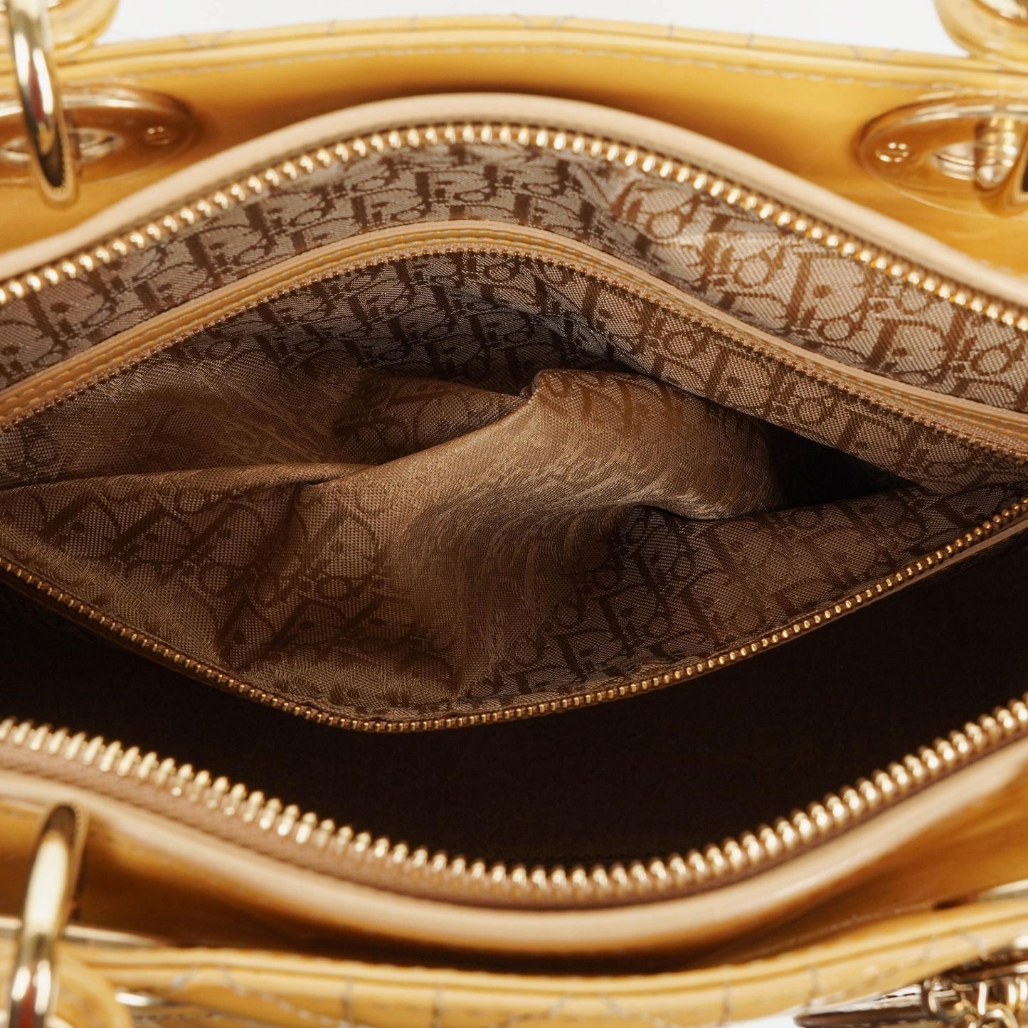 Dior Lady Dior Vintage Große Beige Lack-Kalbsleder Handtasche