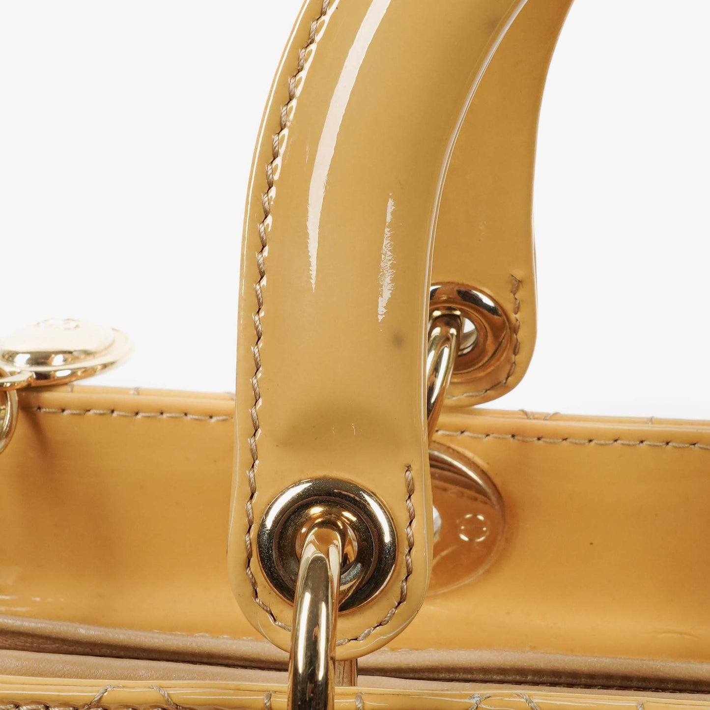 Dior Lady Dior Vintage Große Beige Lack-Kalbsleder Handtasche