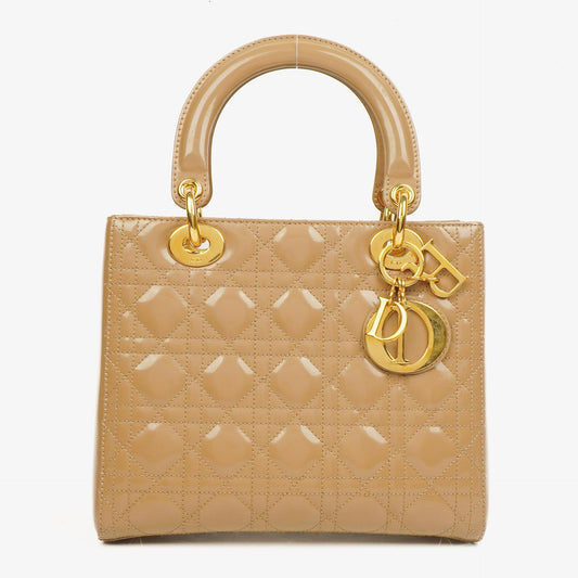 Dior Lady Dior Vintage Medium Handtasche aus beigem Lackkalbsleder