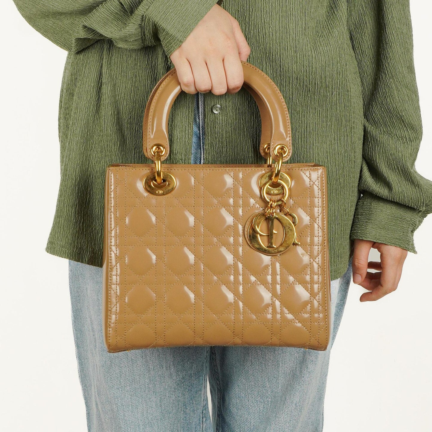 Dior Lady Dior Vintage Medium Handtasche aus beigem Lackkalbsleder