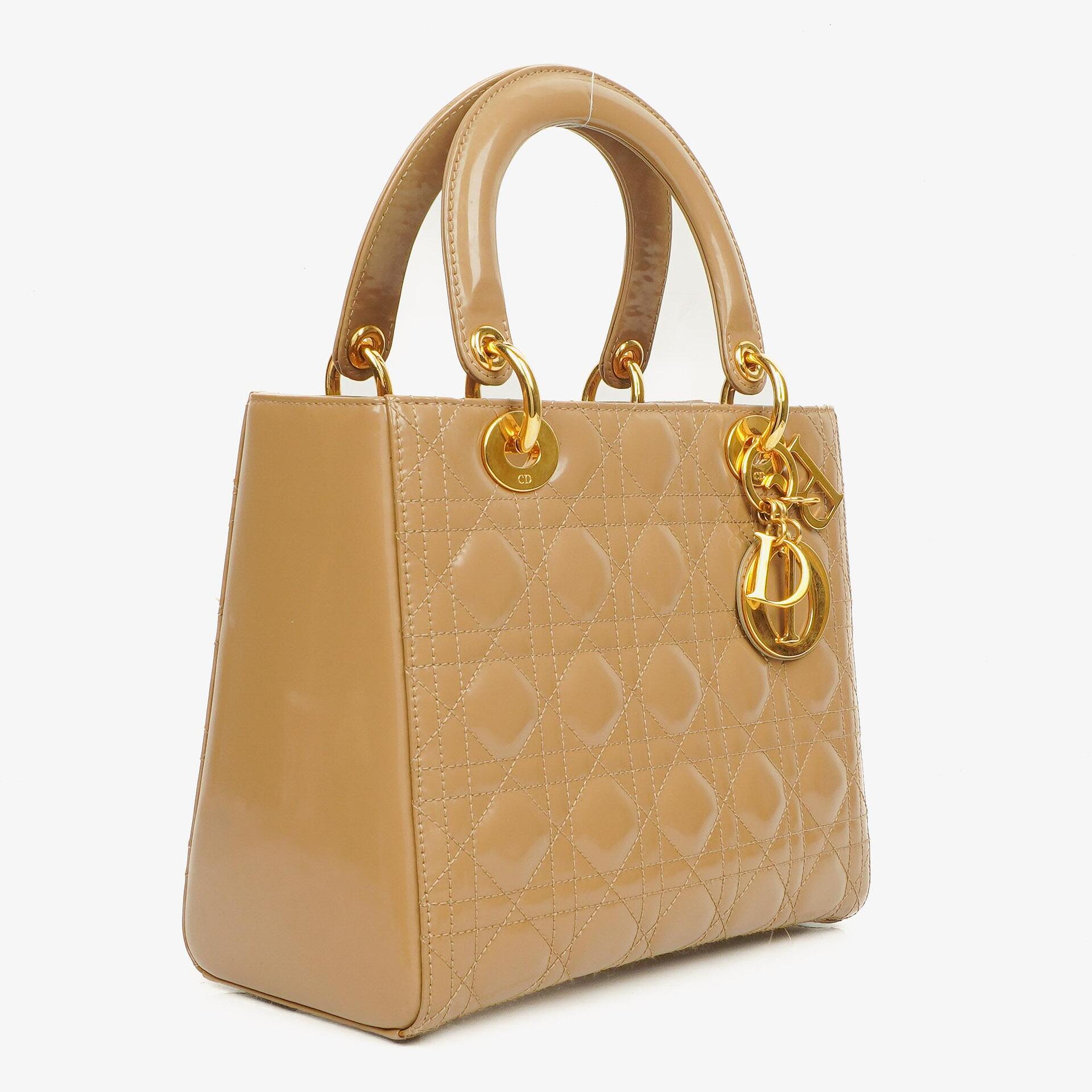 Dior Lady Dior Vintage Medium Handtasche aus beigem Lackkalbsleder