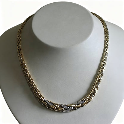 Massives 585 Gold Flechtcollier mit Diamanten 0.25 ct | 14k Vintage Halskette | 39,7g Echtgold