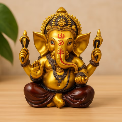 Goldfarbene Ganesha Statue – 23cm – Hindu Gott des Glücks