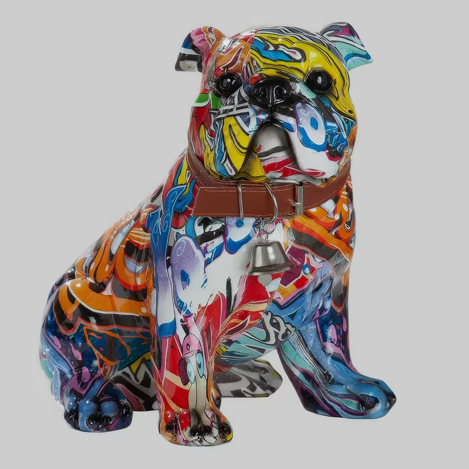 Street-Art Mops Figur 23 cm – Bunte Graffiti Deko aus Kunstharz