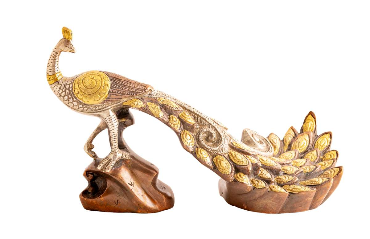 Mayura Pfau Statue aus Messing - 17 cm / 2,8 kg