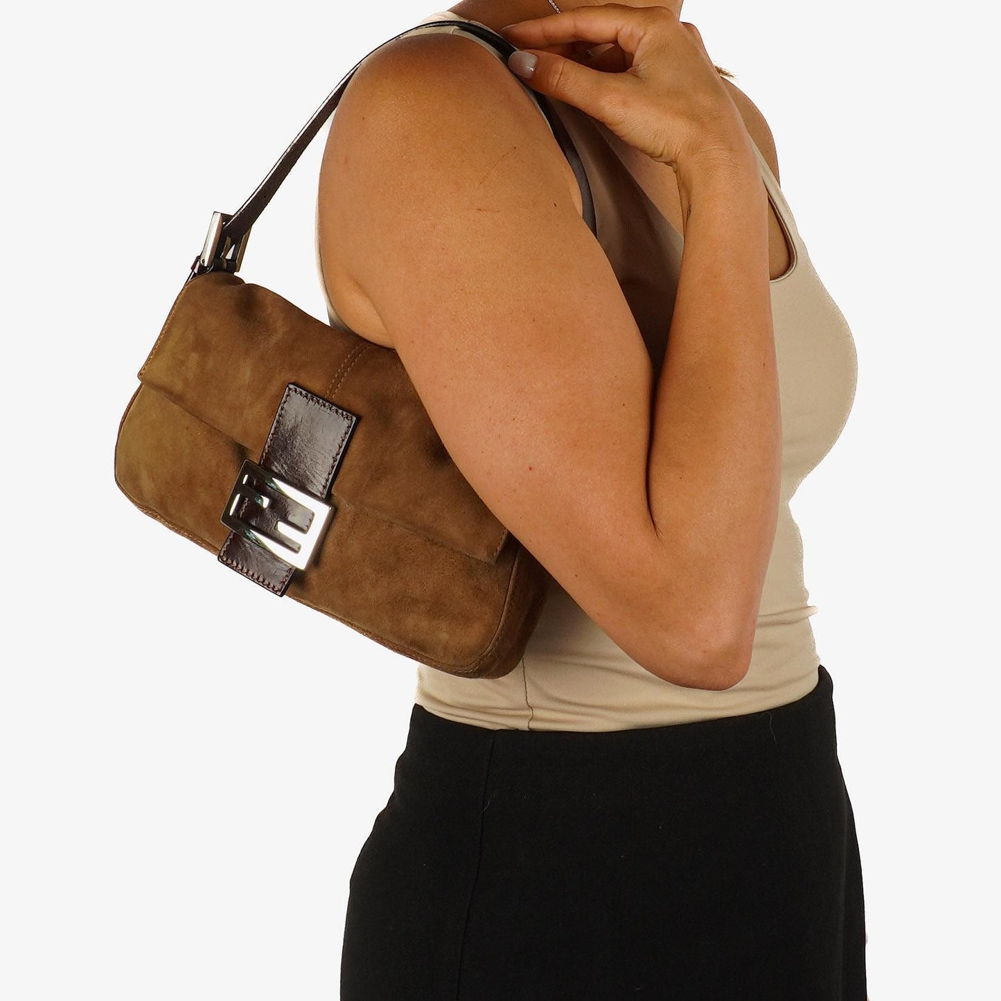 Fendi Baguette Tasche Braun Wildleder
