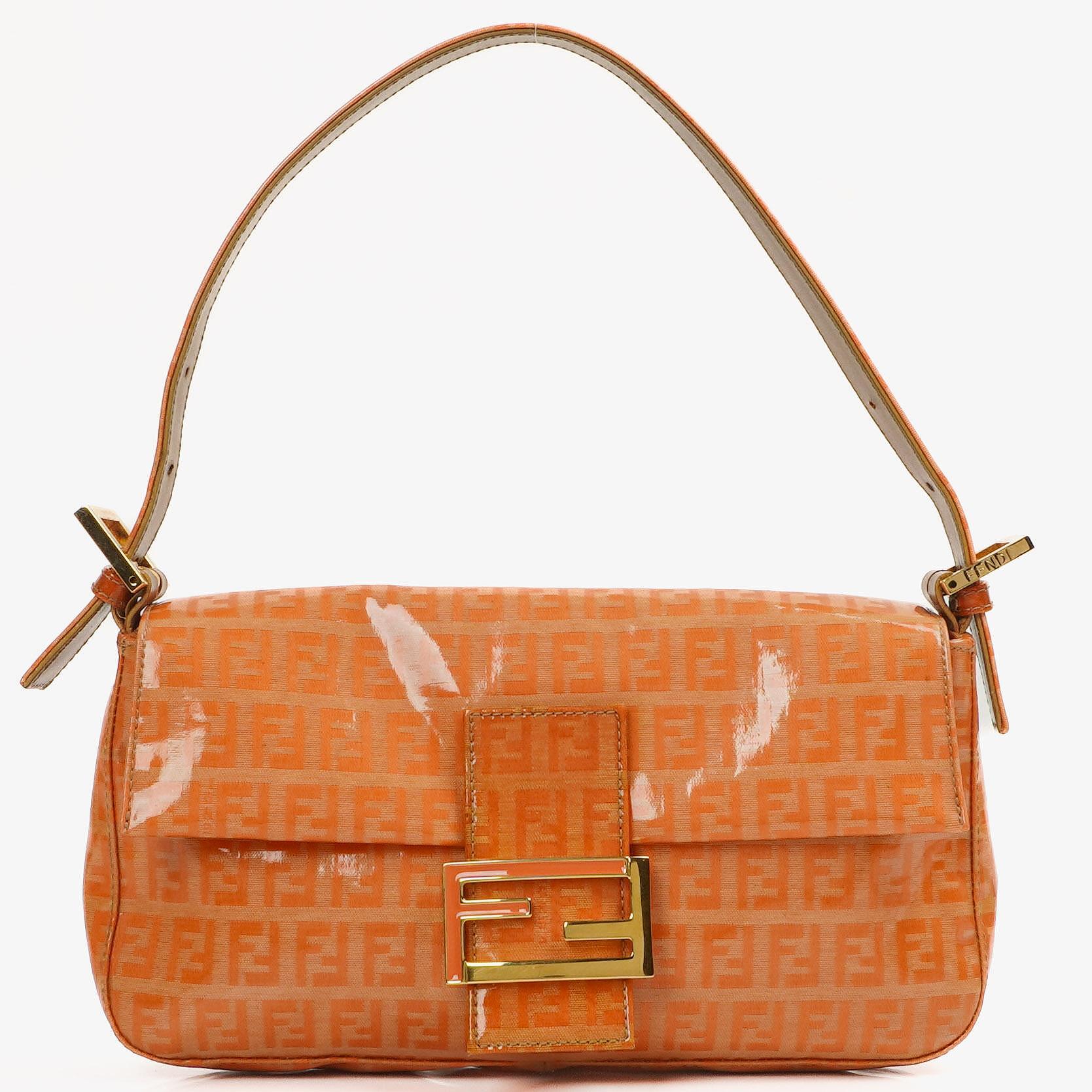 Fendi Baguette Zucchino FF Orange Vinyl Schultertasche