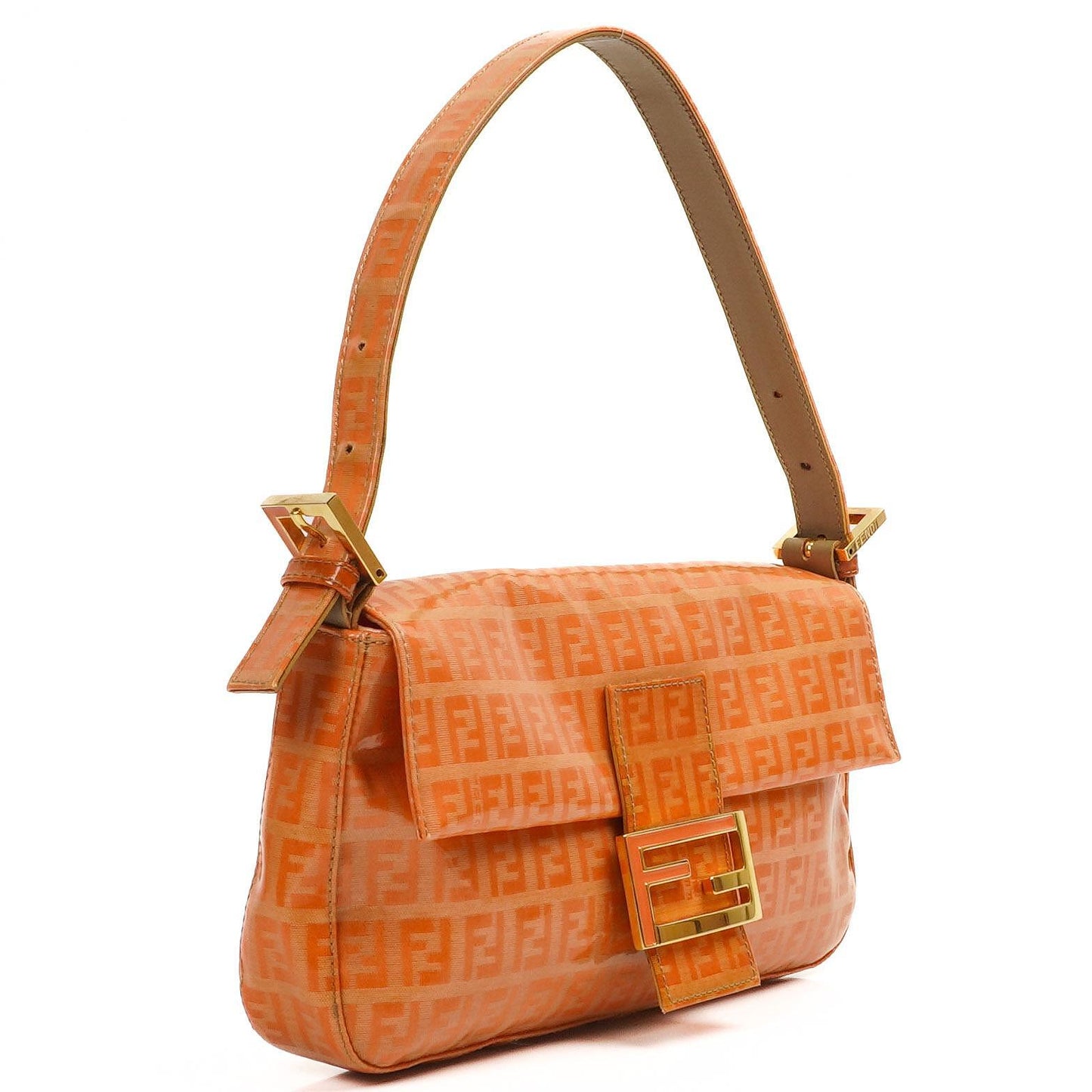 Fendi Baguette Zucchino FF Orange Vinyl Schultertasche
