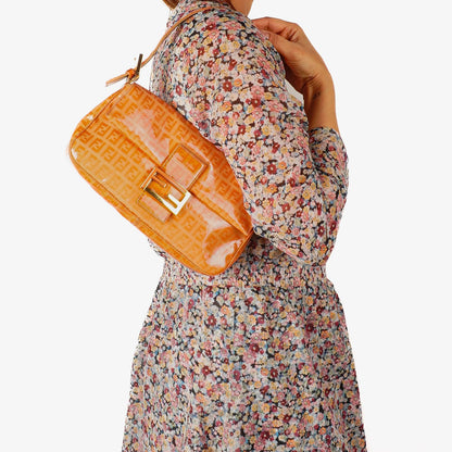 Fendi Baguette Zucchino FF Orange Vinyl Schultertasche