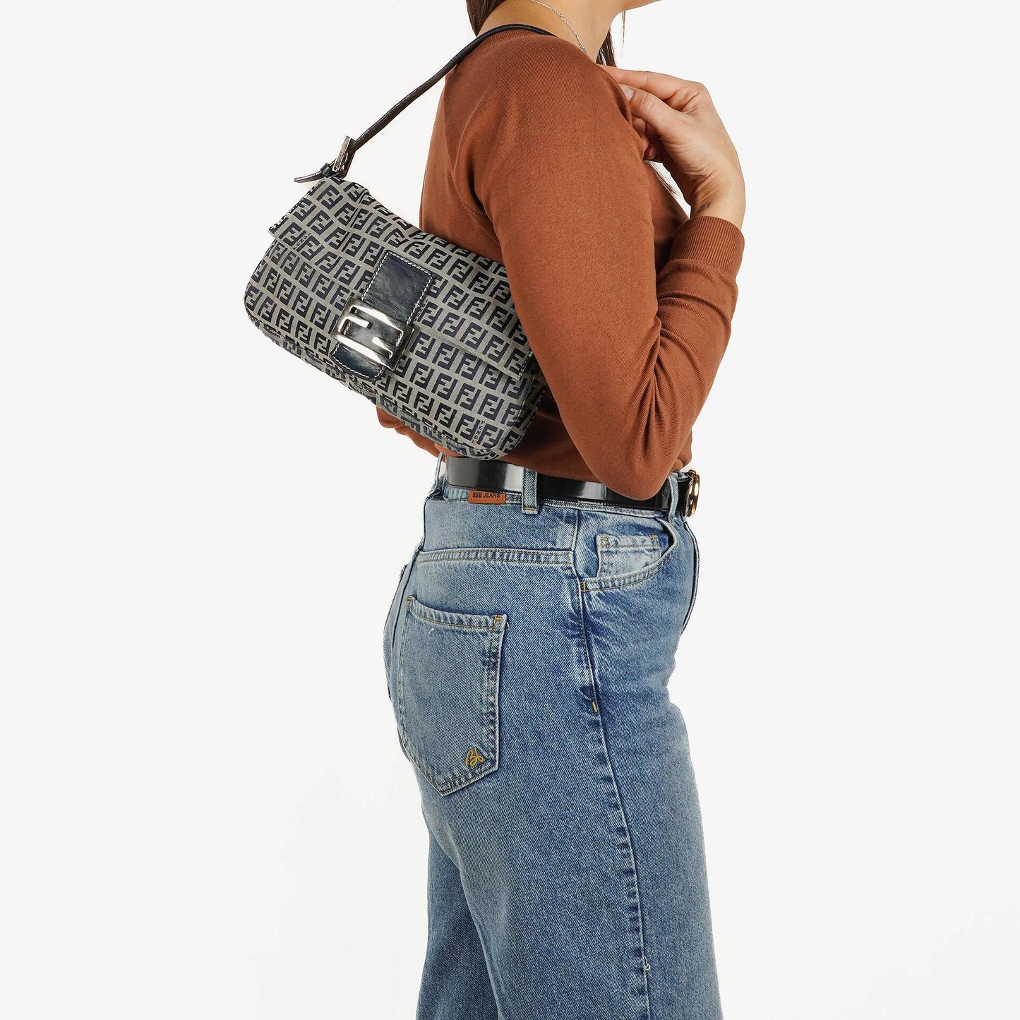 Fendi FF Zucchino Baguette in Navy