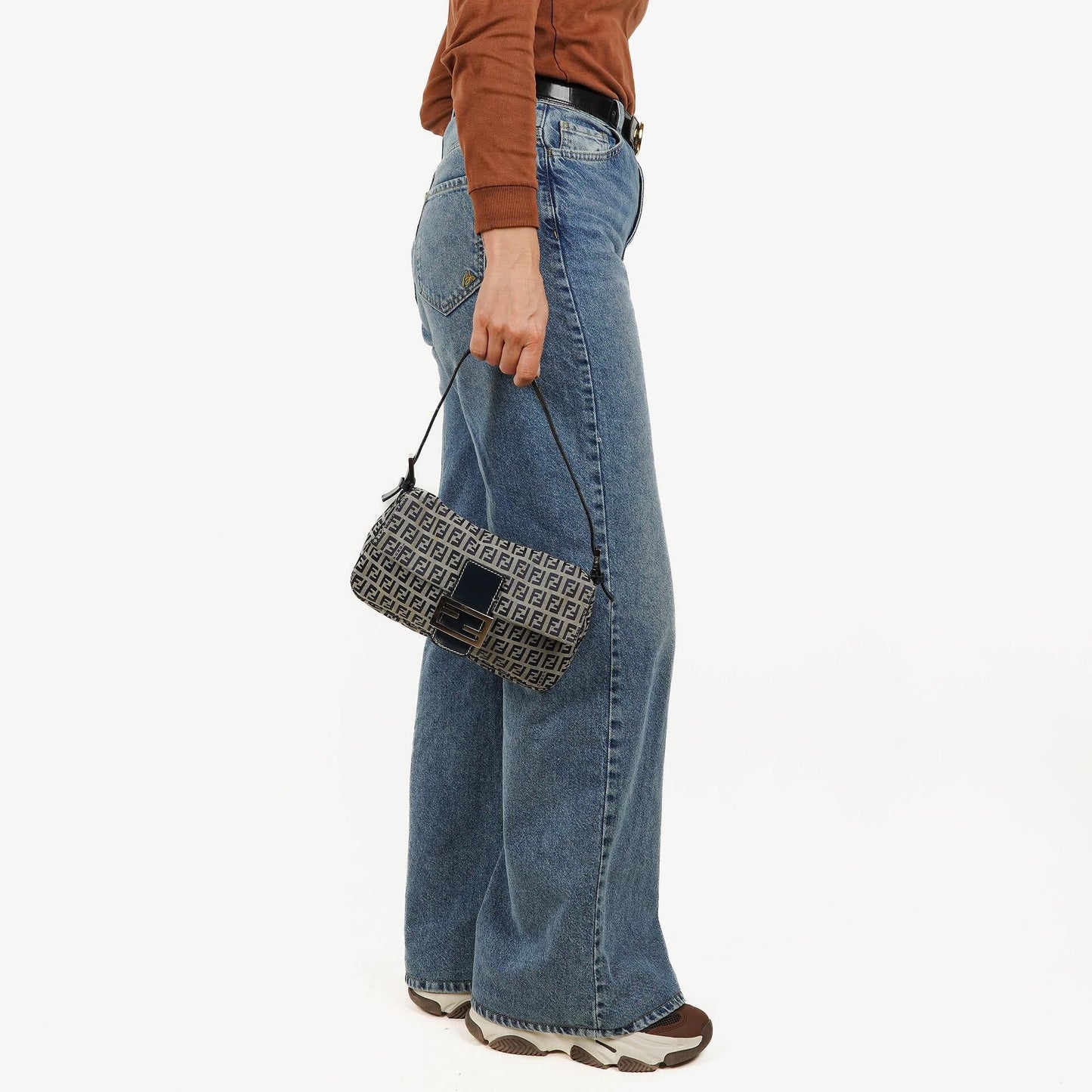 Fendi FF Zucchino Baguette in Navy