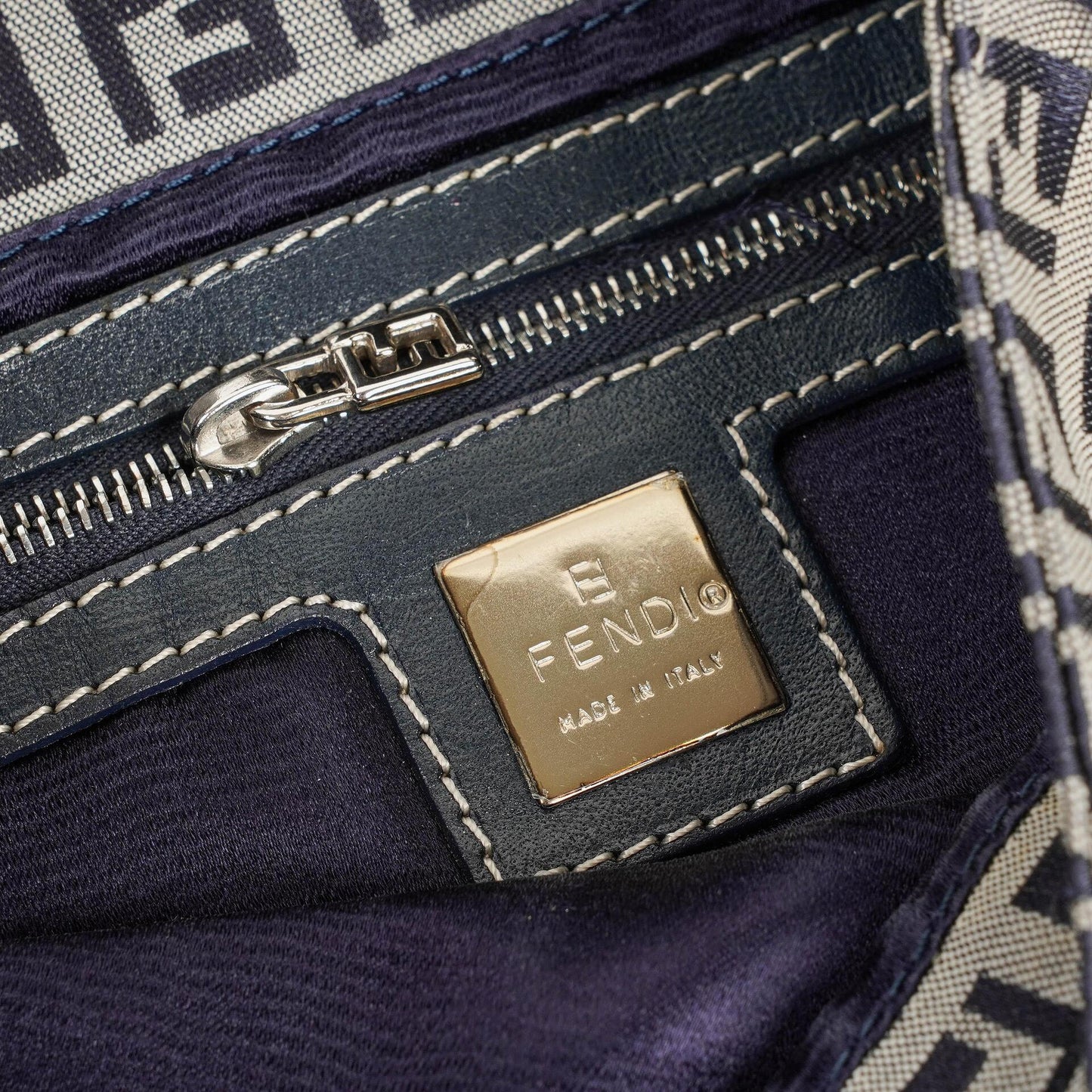 Fendi FF Zucchino Baguette in Navy