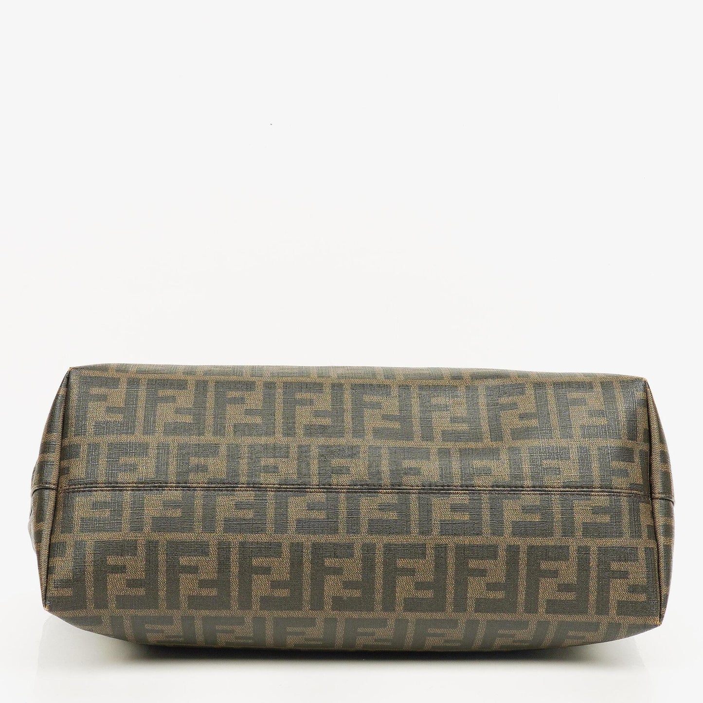 Fendi Zucca Roll Shopper Tote aus beschichtetem Canvas und Lackleder in Tabak/Schwarz mit Baguette-Print