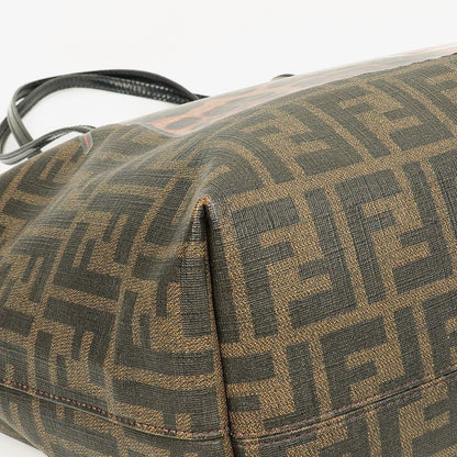 Fendi Zucca Roll Shopper Tote aus beschichtetem Canvas und Lackleder in Tabak/Schwarz mit Baguette-Print