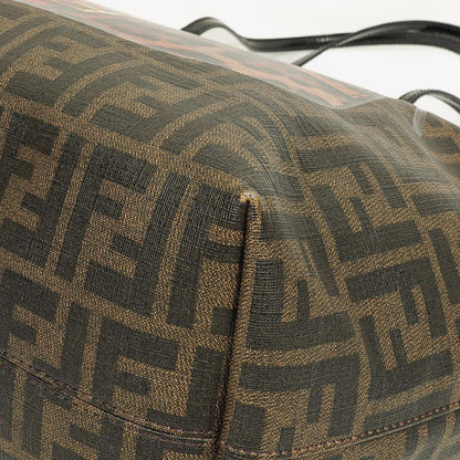 Fendi Zucca Roll Shopper Tote aus beschichtetem Canvas und Lackleder in Tabak/Schwarz mit Baguette-Print