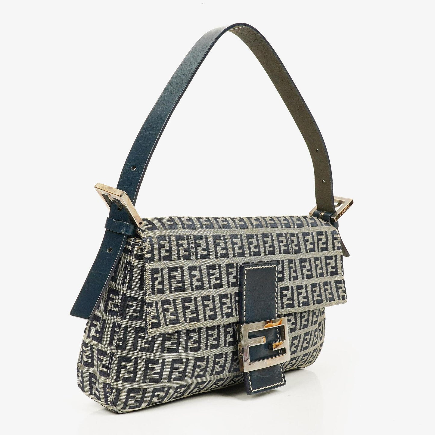 Fendi Zuccino Baguette Handtasche in Navy/Grau