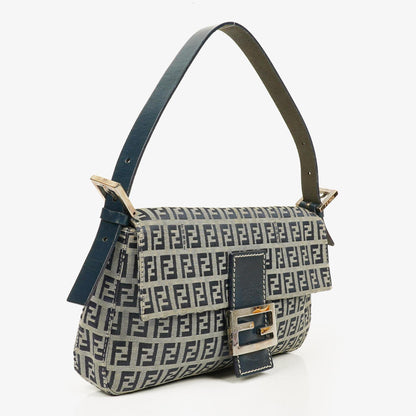 Fendi Zuccino Baguette Handtasche in Navy/Grau