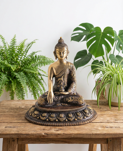 Buddha Shakyamuni Statue aus Messing (Antik-Braun) – 17,5 cm