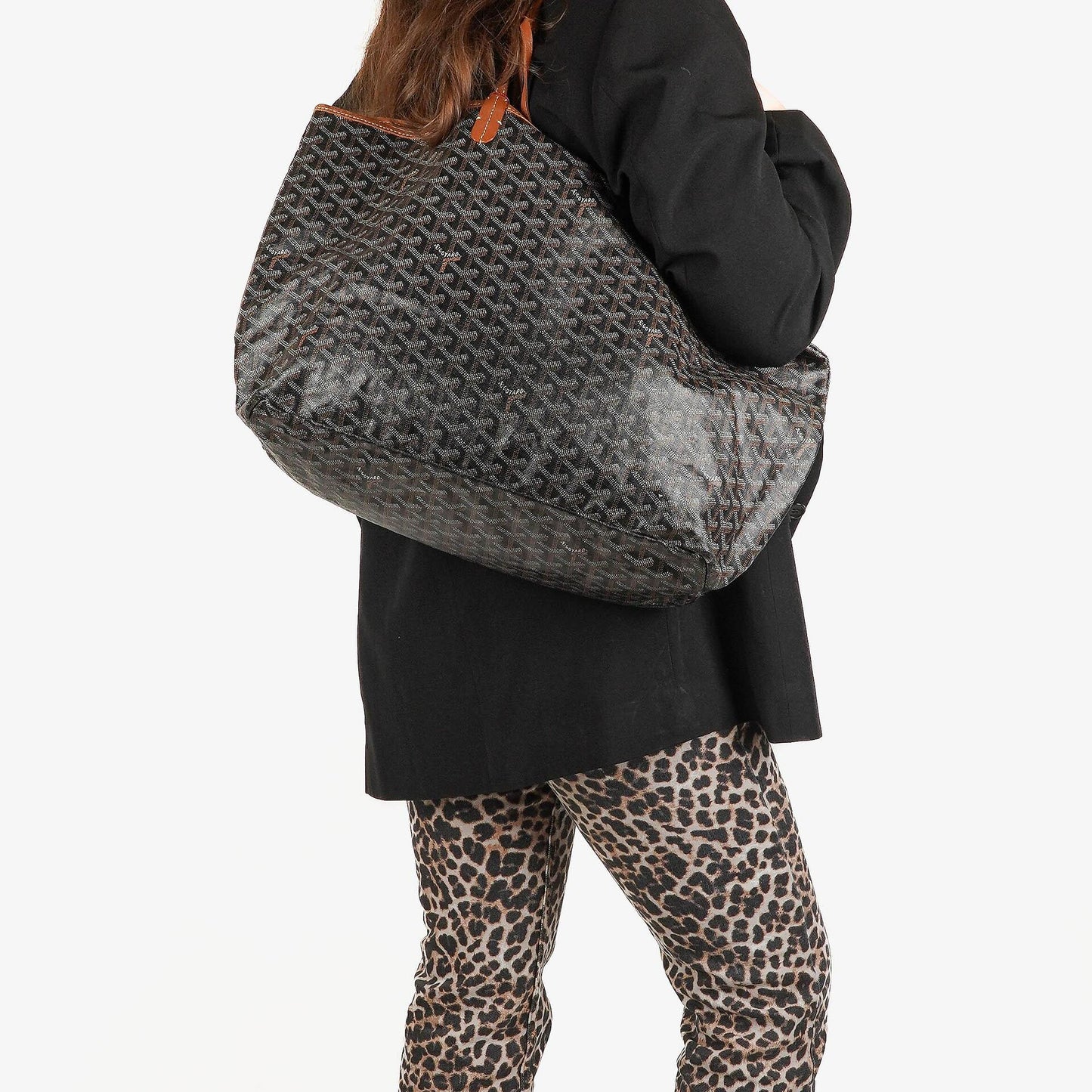 Goyard Saint Louis Schwarze Chevron Print Beschichtete Canvas Tote-Tasche