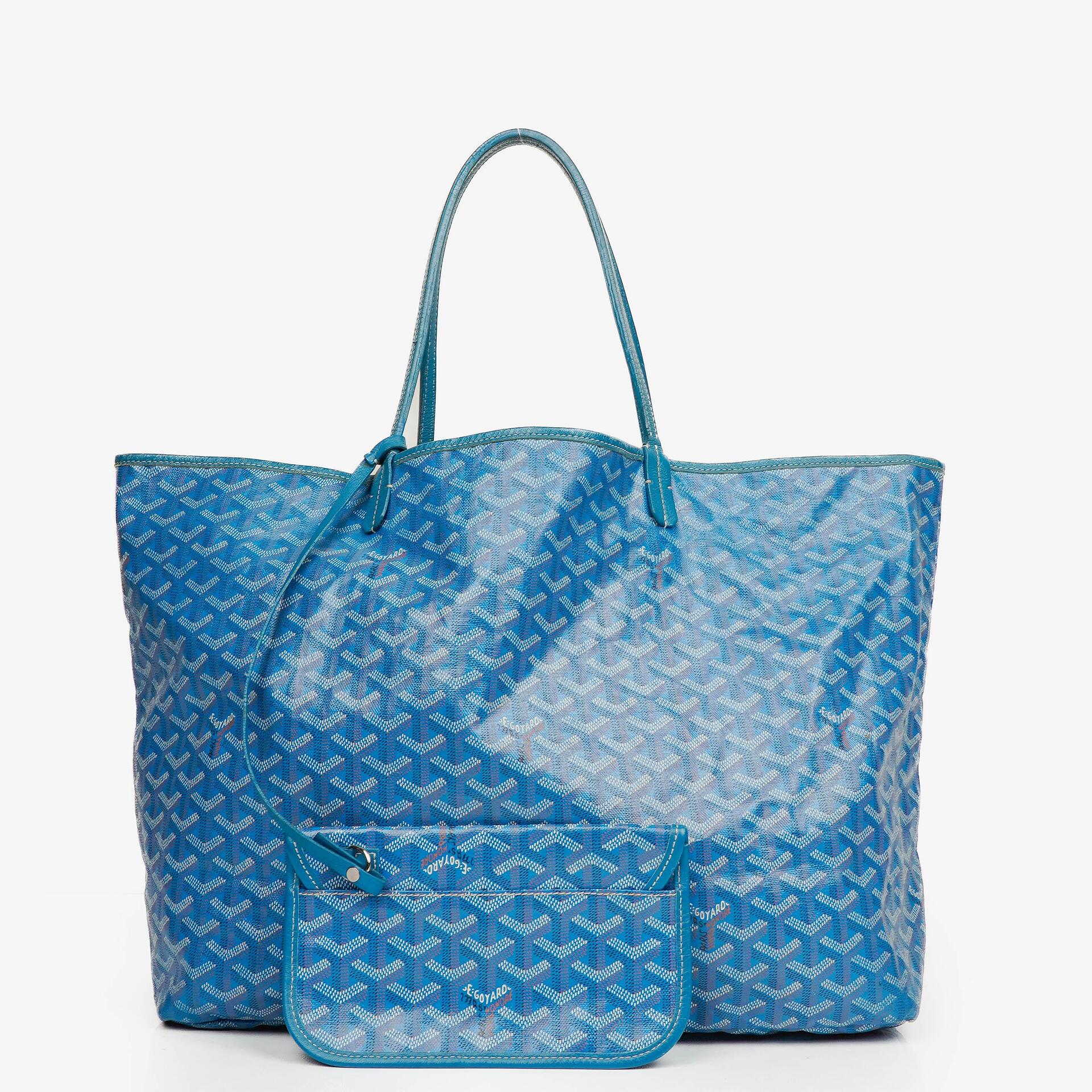 Goyard Saint Louis GM Tote-Tasche aus blauem beschichtetem Canvas mit Chevron-Print