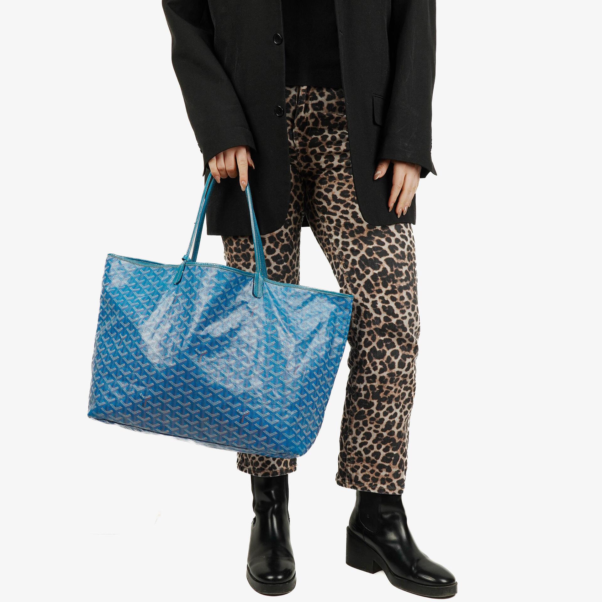 Goyard Saint Louis GM Tote-Tasche aus blauem beschichtetem Canvas mit Chevron-Print