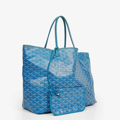 Goyard Saint Louis GM Tote-Tasche aus blauem beschichtetem Canvas mit Chevron-Print