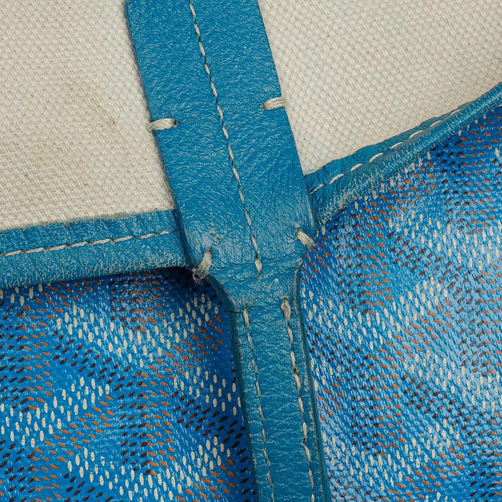 Goyard Saint Louis GM Tote-Tasche aus blauem beschichtetem Canvas mit Chevron-Print