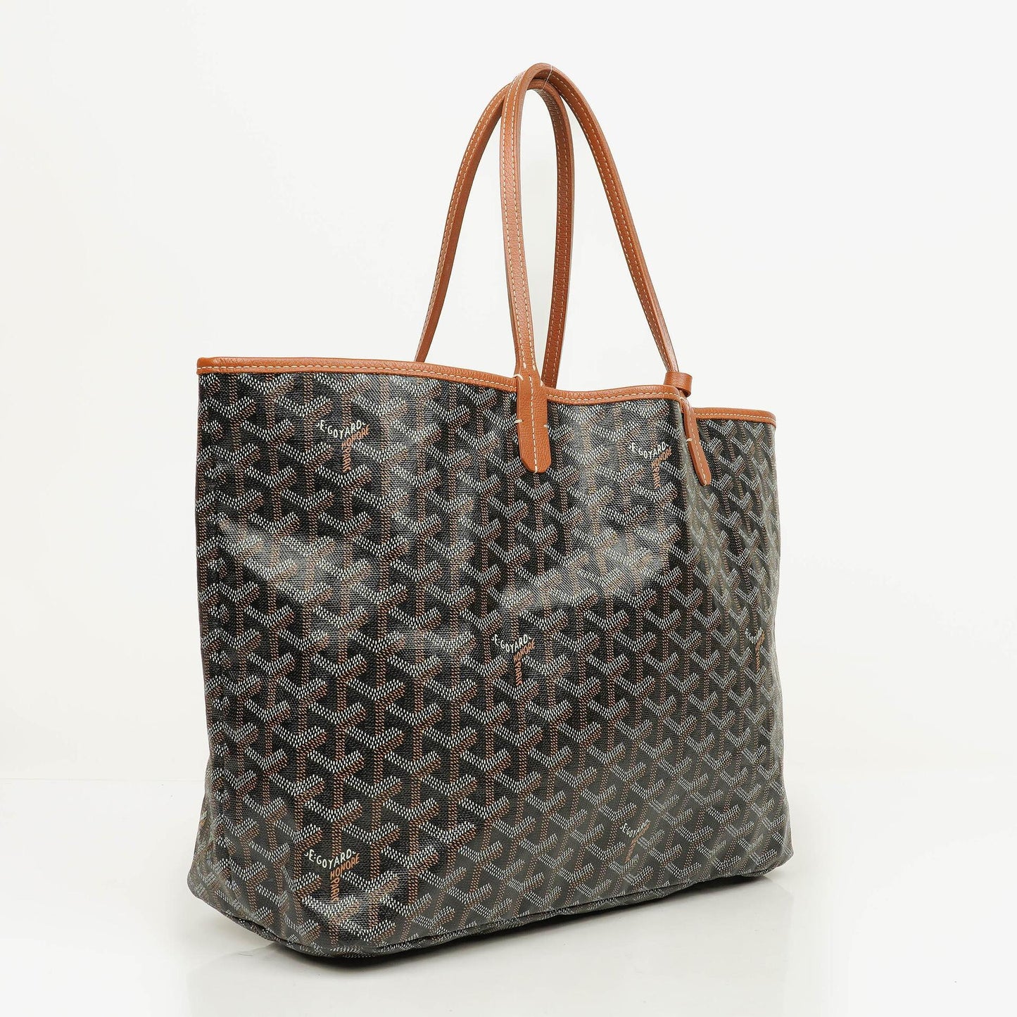 Goyard Saint Louis PM Tote aus schwarzem beschichtetem Canvas mit Chevron-Print