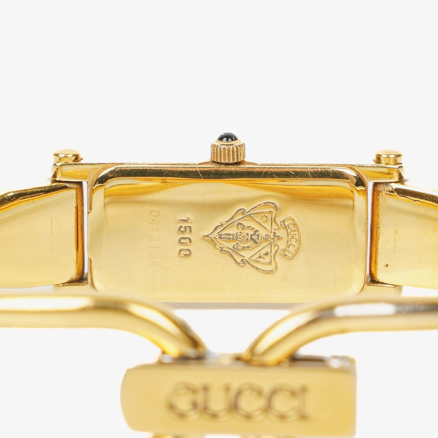 Gucci 1500 rechteckige Uhr aus goldfarbenem Edelstahl