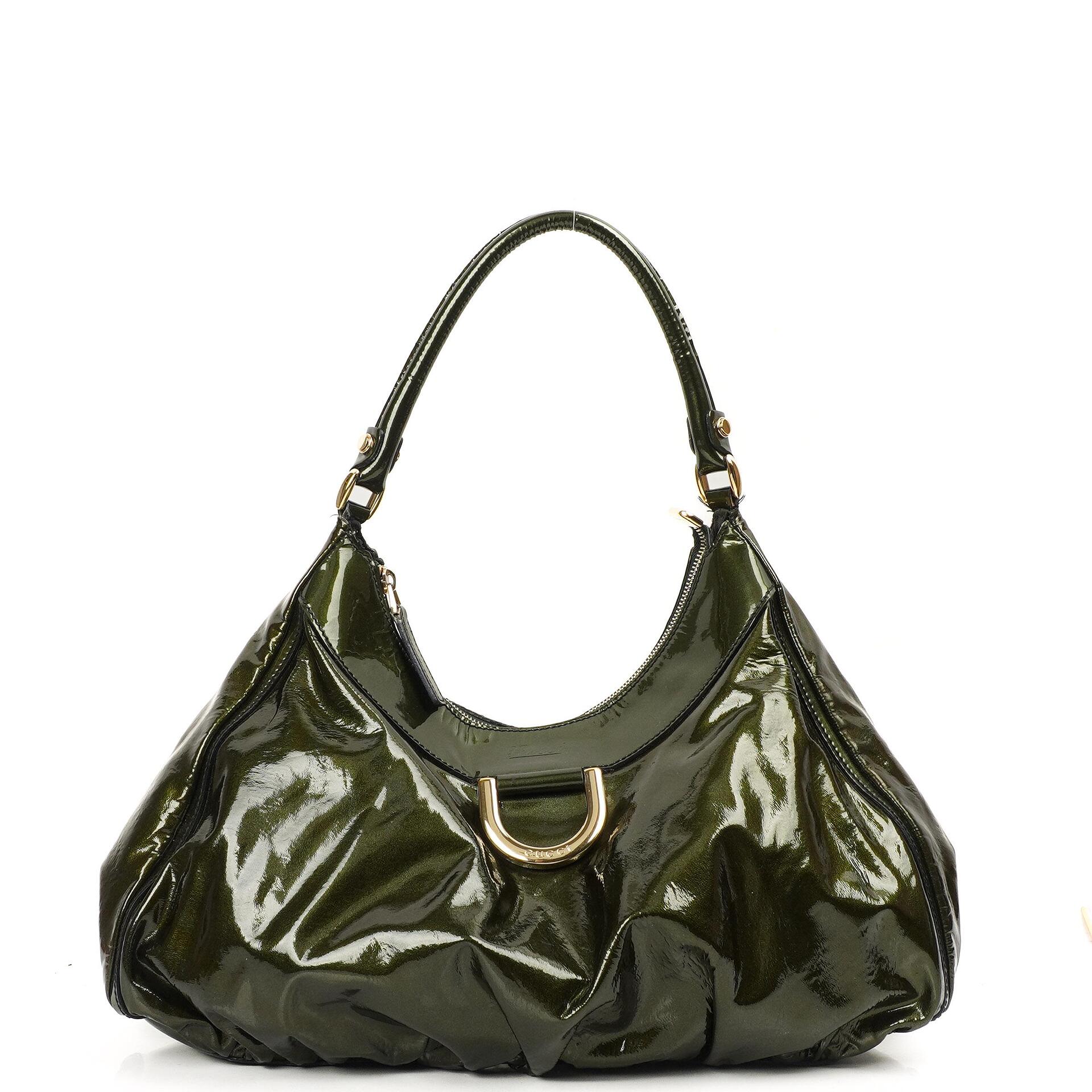 Gucci Abbey D-Ring Olivgrünes Lackleder Hobo Bag