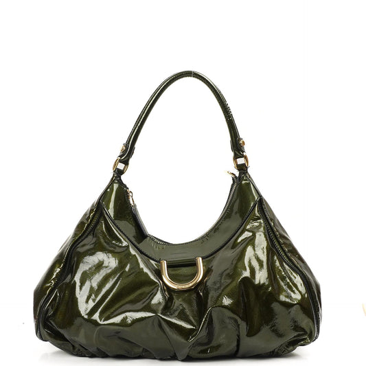 Gucci Abbey D-Ring Olivgrünes Lackleder Hobo Bag