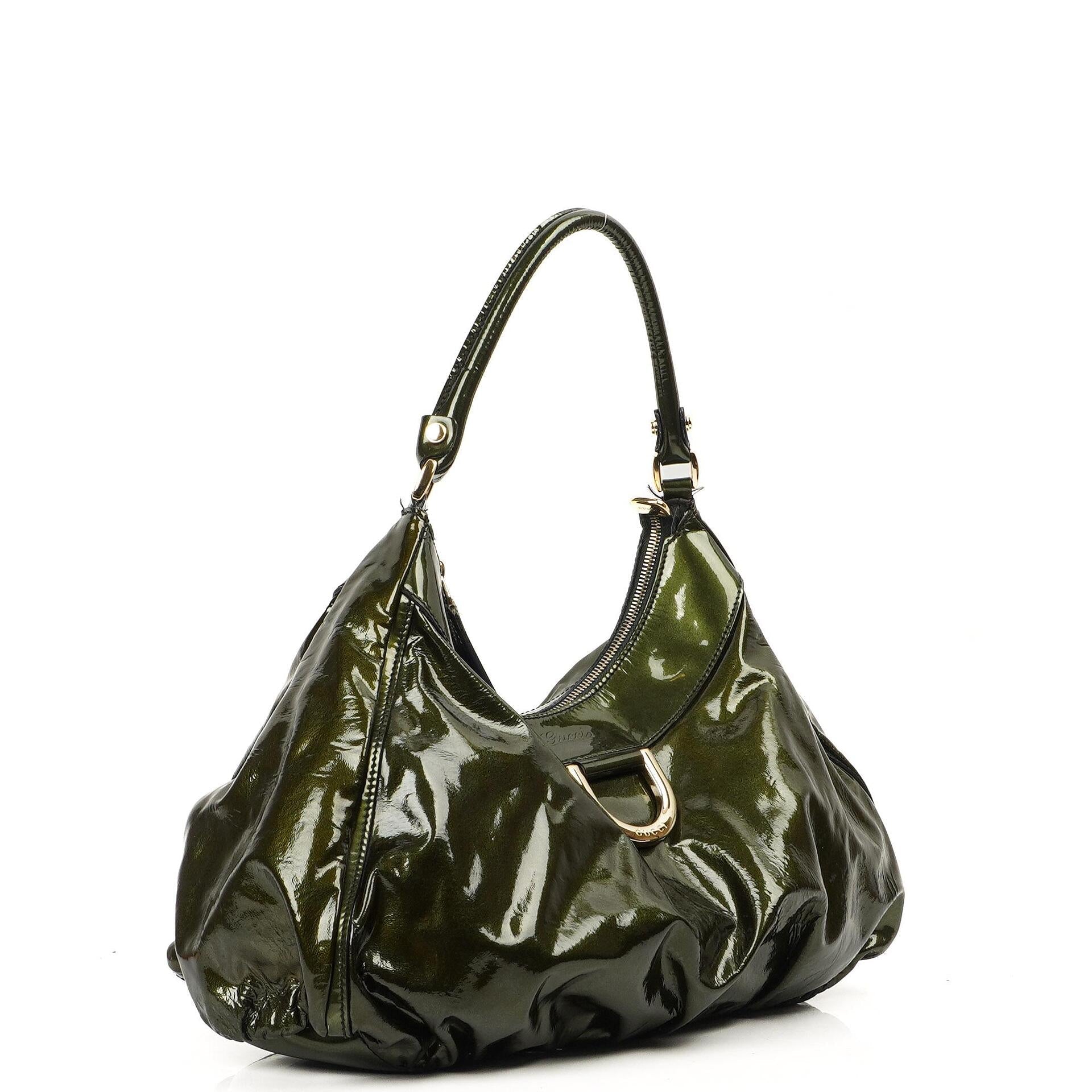 Gucci Abbey D-Ring Olivgrünes Lackleder Hobo Bag