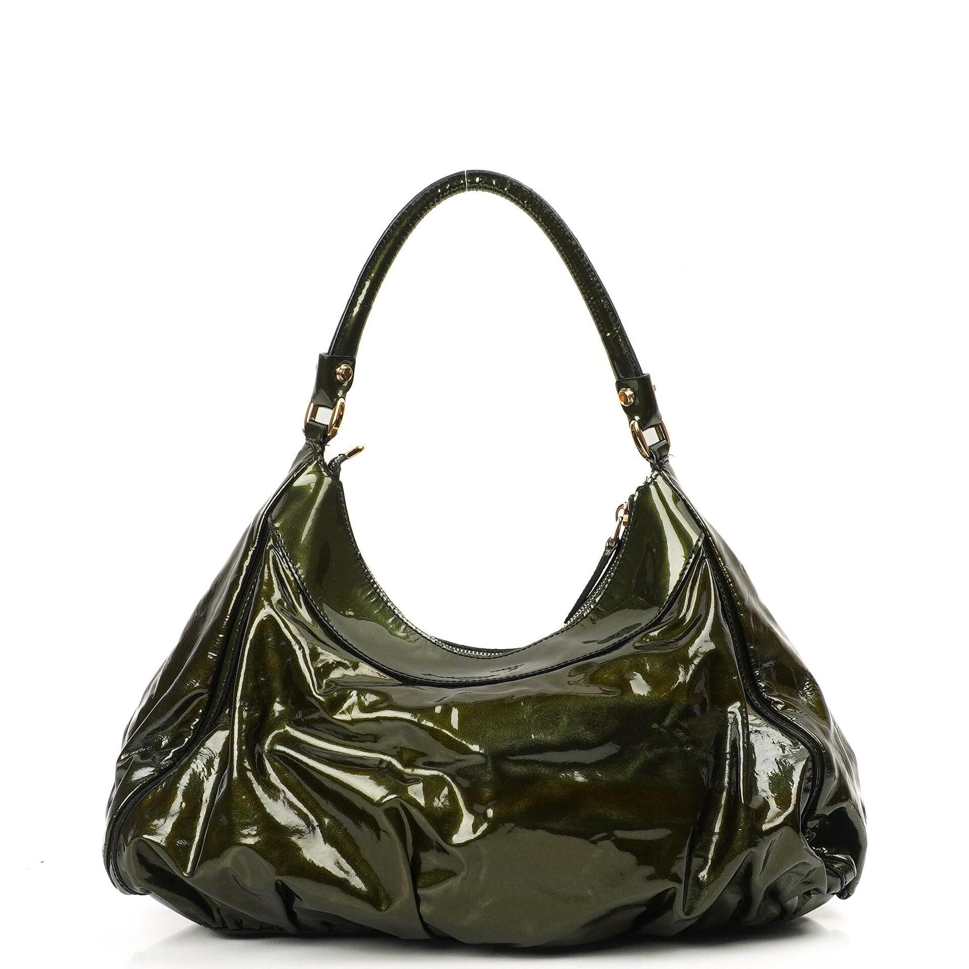 Gucci Abbey D-Ring Olivgrünes Lackleder Hobo Bag