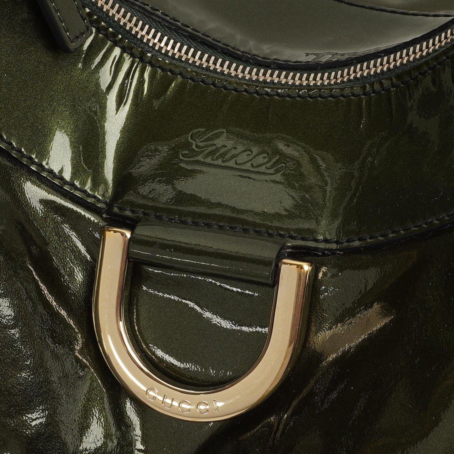 Gucci Abbey D-Ring Olivgrünes Lackleder Hobo Bag