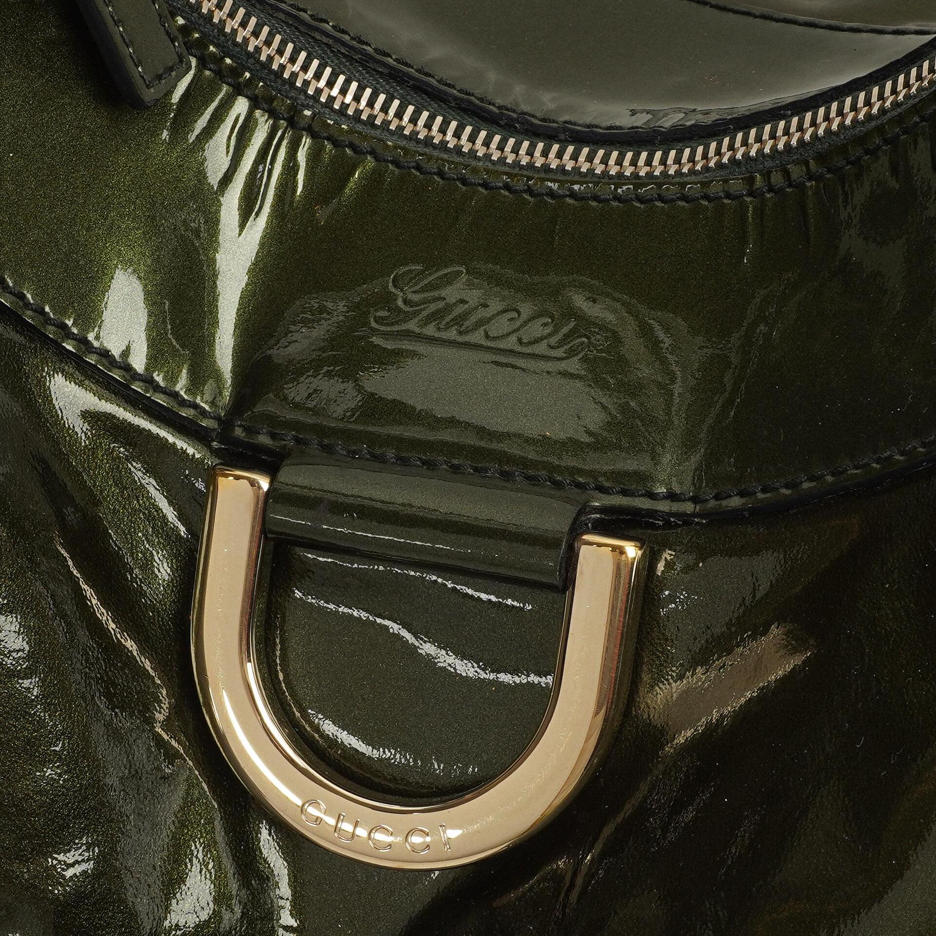 Gucci Abbey D-Ring Olivgrünes Lackleder Hobo Bag