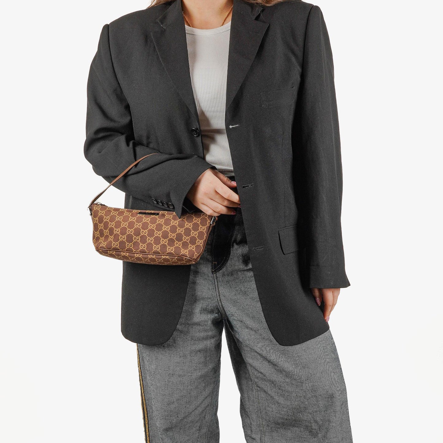 Gucci Baguette Pochette Boat Tasche mit braunem GG-Monogramm