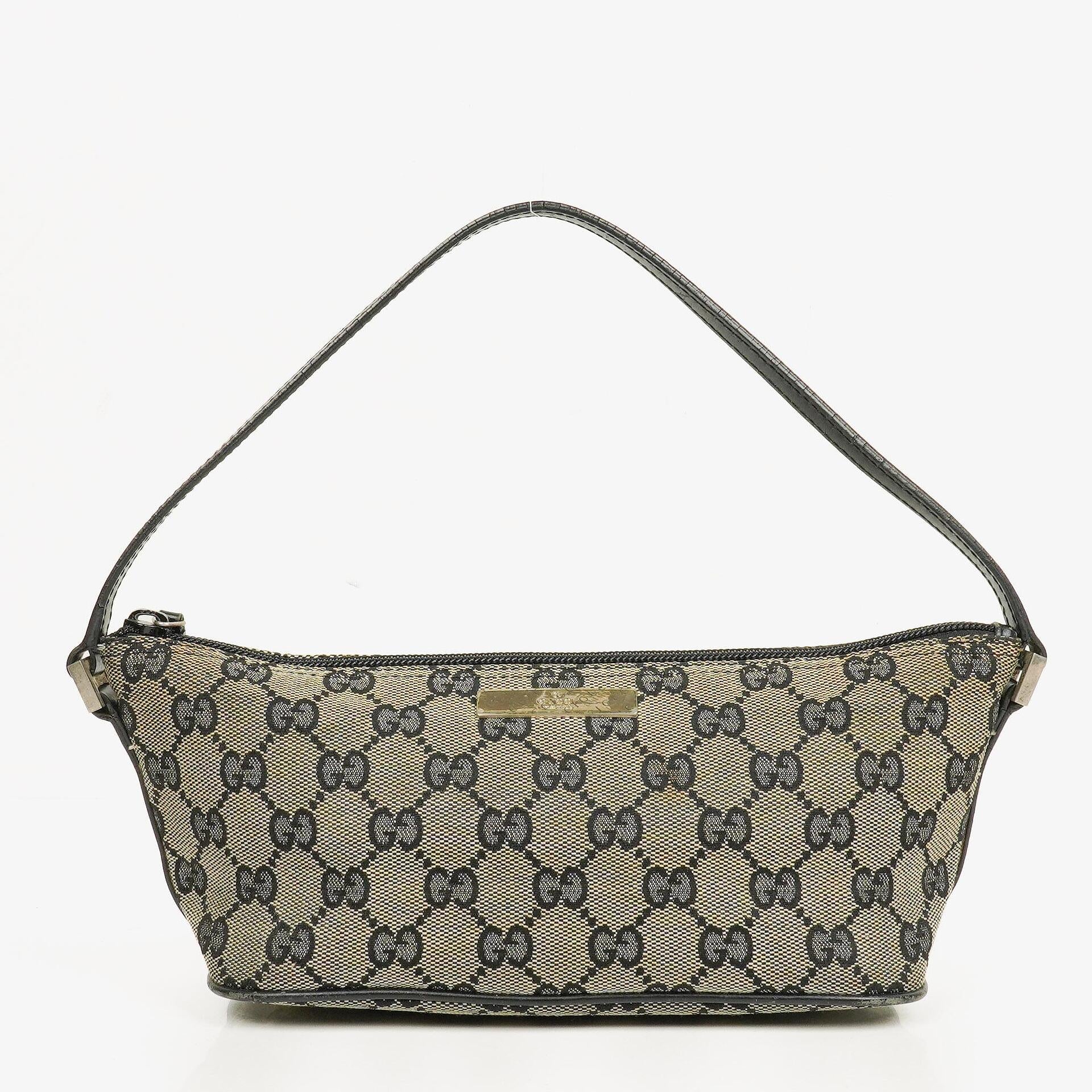Gucci Baguette Pochette Boat Tasche in Grau/Schwarz mit GG Monogramm