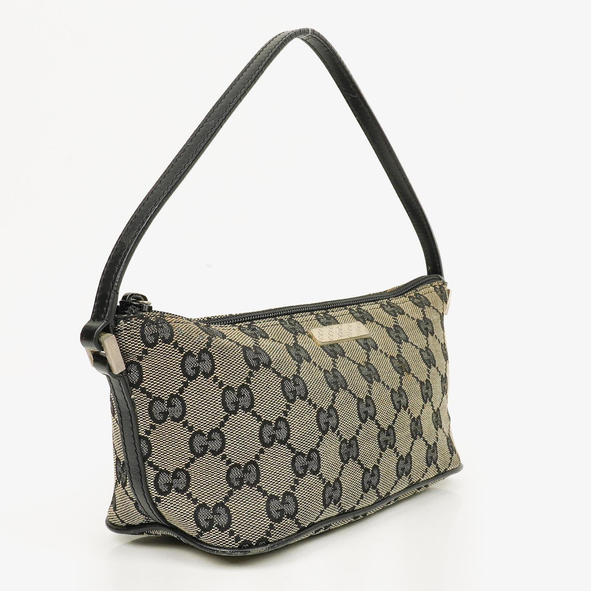 Gucci Baguette Pochette Boat Tasche in Grau/Schwarz mit GG Monogramm