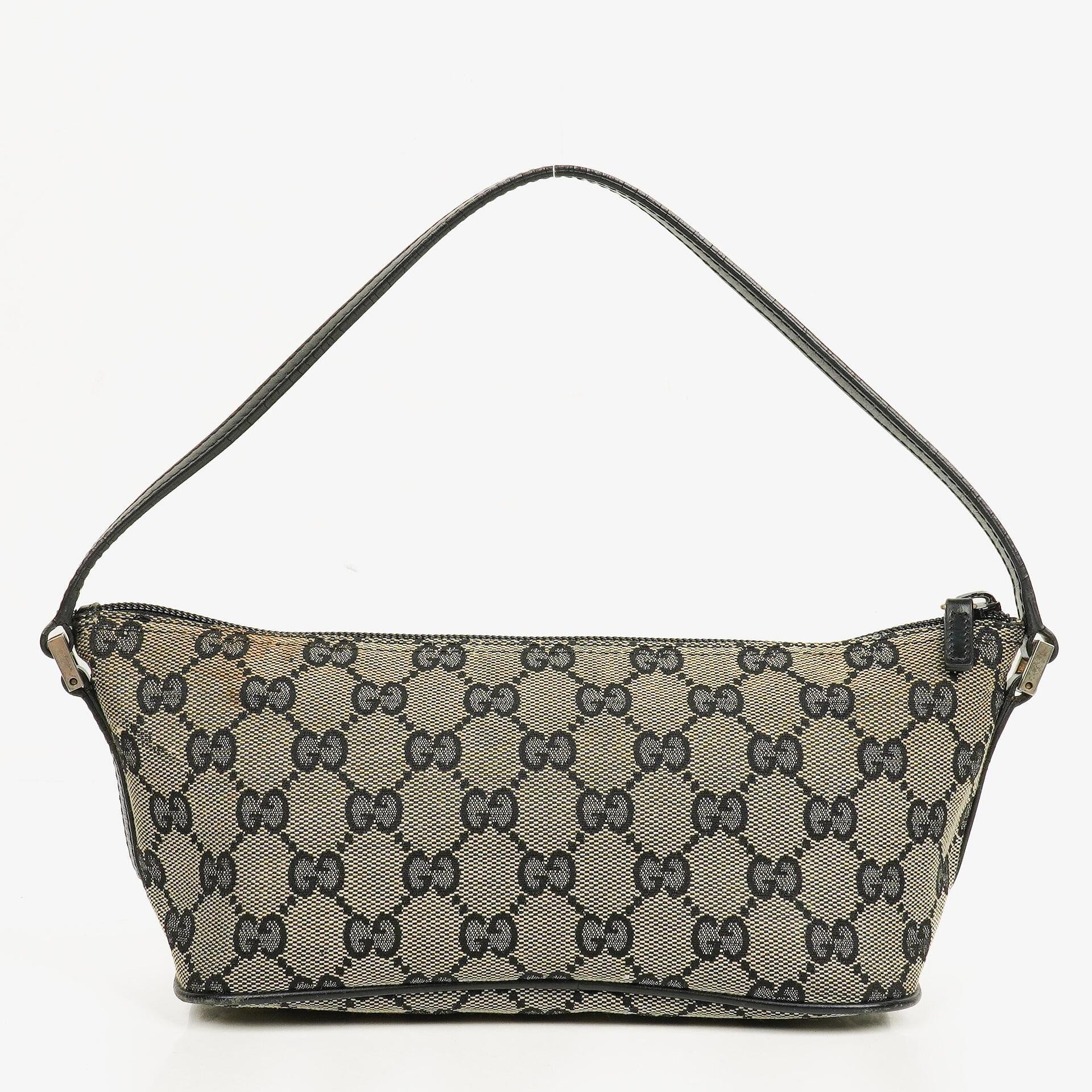 Gucci Baguette Pochette Boat Tasche in Grau/Schwarz mit GG Monogramm