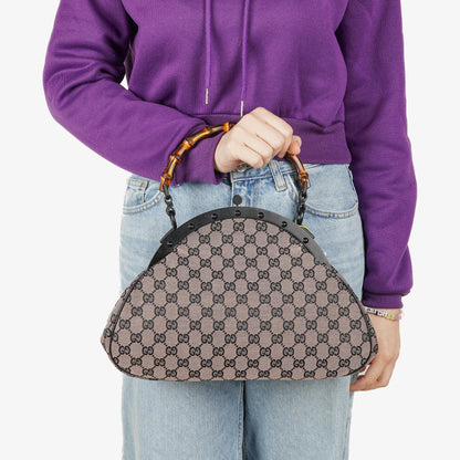 Gucci Bamboo Top Handle Frame Tasche aus GG Canvas