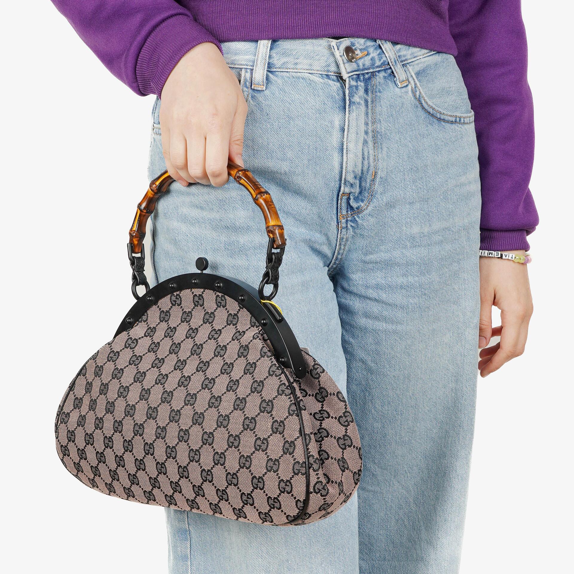 Gucci Bamboo Top Handle Frame Tasche aus GG Canvas