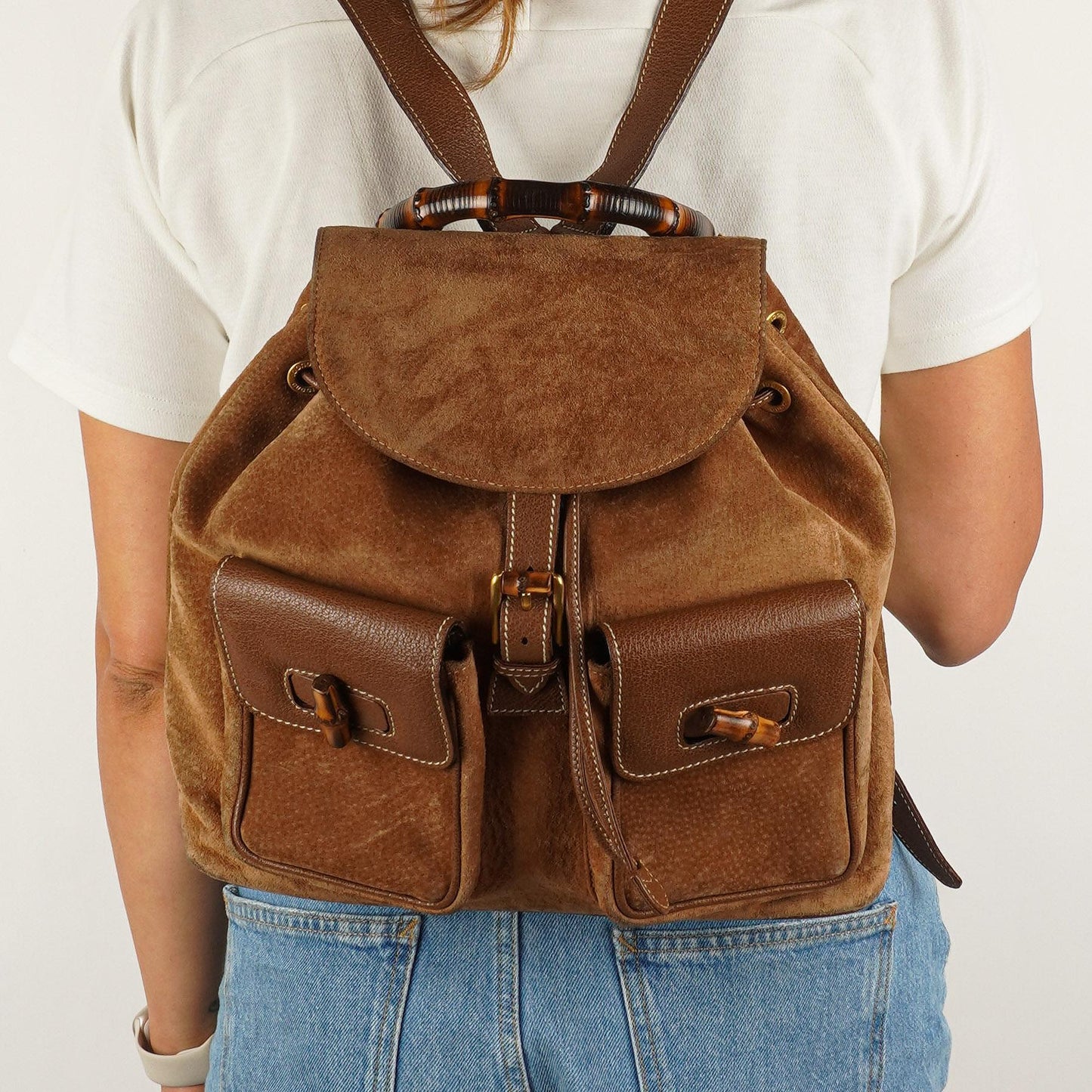 Gucci Bamboo Rucksack Braun Wildleder und Leder