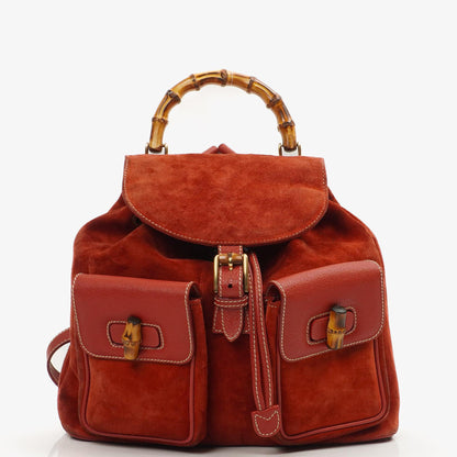Gucci Bamboo Roter Wildleder und Leder Rucksack