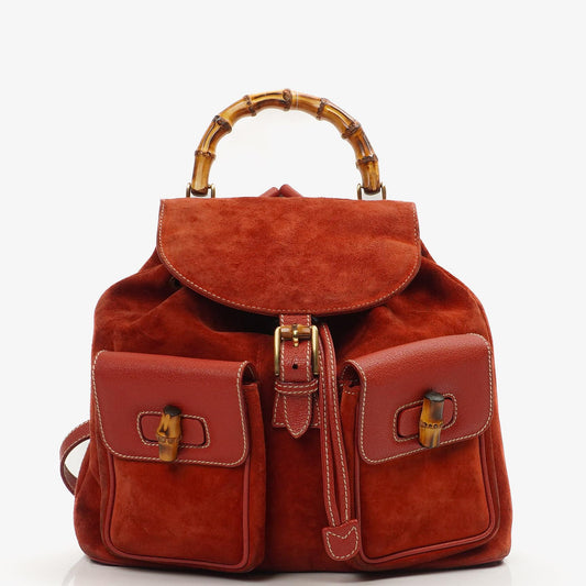 Gucci Bamboo Roter Wildleder und Leder Rucksack