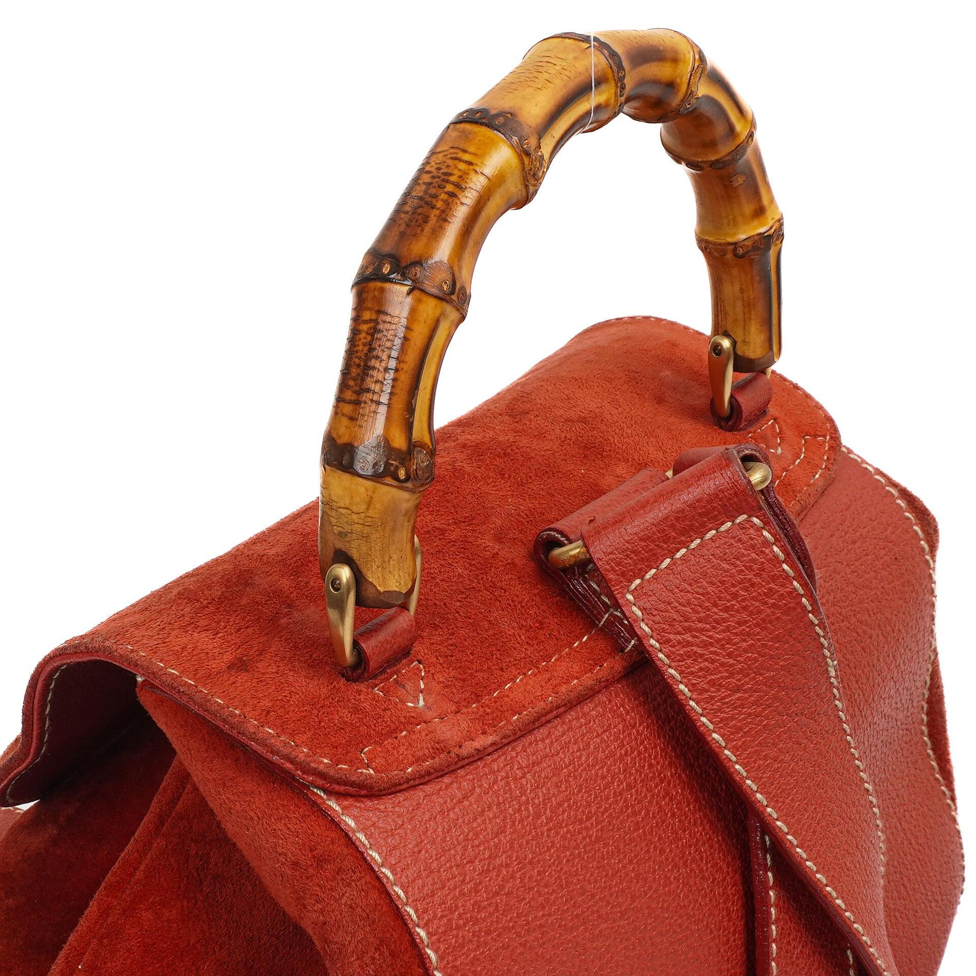 Gucci Bamboo Roter Wildleder und Leder Rucksack