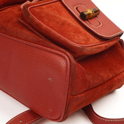 Gucci Bamboo Roter Wildleder und Leder Rucksack