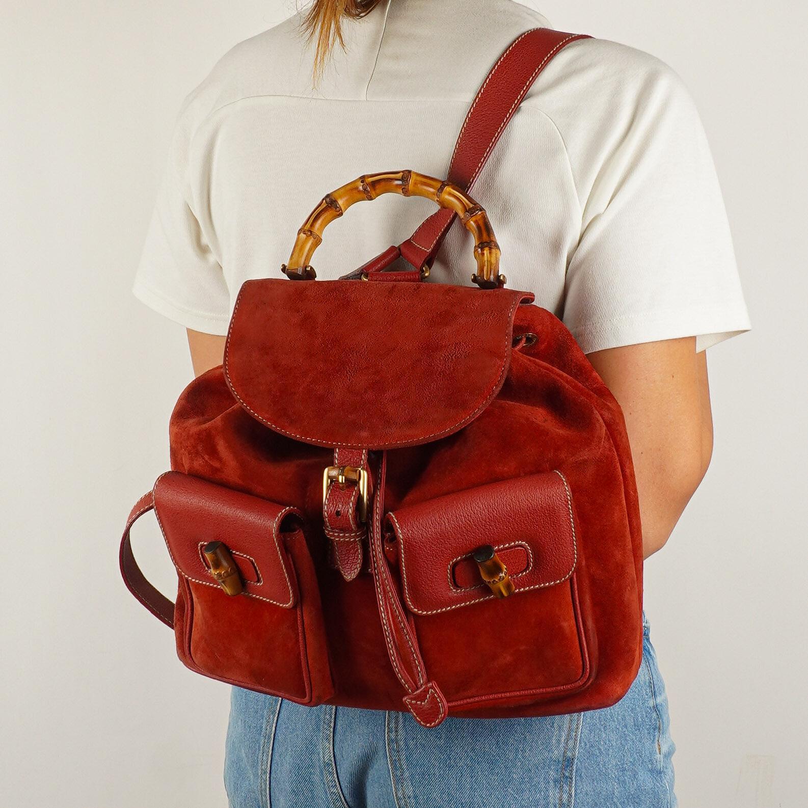 Gucci Bamboo Roter Wildleder und Leder Rucksack