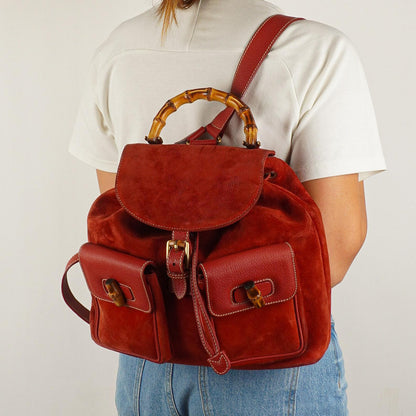 Gucci Bamboo Roter Wildleder und Leder Rucksack